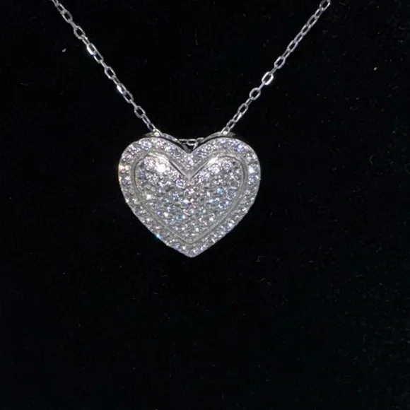 18k Pave Heart Necklace - Picture 3 of 11